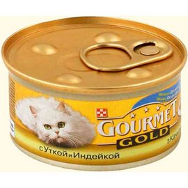 Gourme Gold \ Гурме Голд Дуо консервы для кошек Утка с Индейкой кусочки в подливе