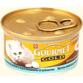 Gourme Gold \ Гурме Голд консервы для кошек с Океанической рыбой в соусе бешамель со шпинатом