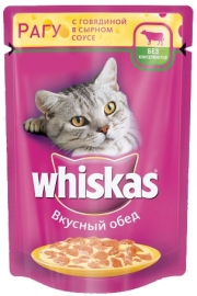 Whiskas \ Вискас консервы для кошек Рагу с говядиной в сырном соусе
