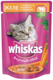 Whiskas \ Вискас консервы для кошек Желе с телятиной, индейкой и овощами