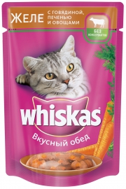 Whiskas \ Вискас консервы для кошек Желе с говядиной, печенью и овощами