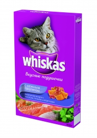 Whiskas \ Вискас сухой корм для кошек Вкусные подушечки с паштетом «Морское ассорти с лососем, тунцом и креветками»