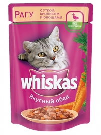 Whiskas \ Вискас консервы для кошек Рагу Утка/Кролик/Овощи