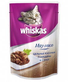 Whiskas \ Вискас консервы для кошек кусочки Говядина в соусе