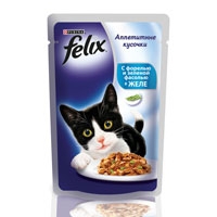 Феликс для кошек Форель с зеленой фасолью аппетитные кусочки в желе